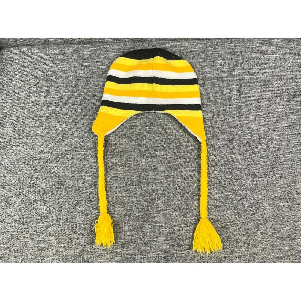 Batman DC Comics Striped Laplander Beanie Hat Yellow Black White Ear Flaps OSFM